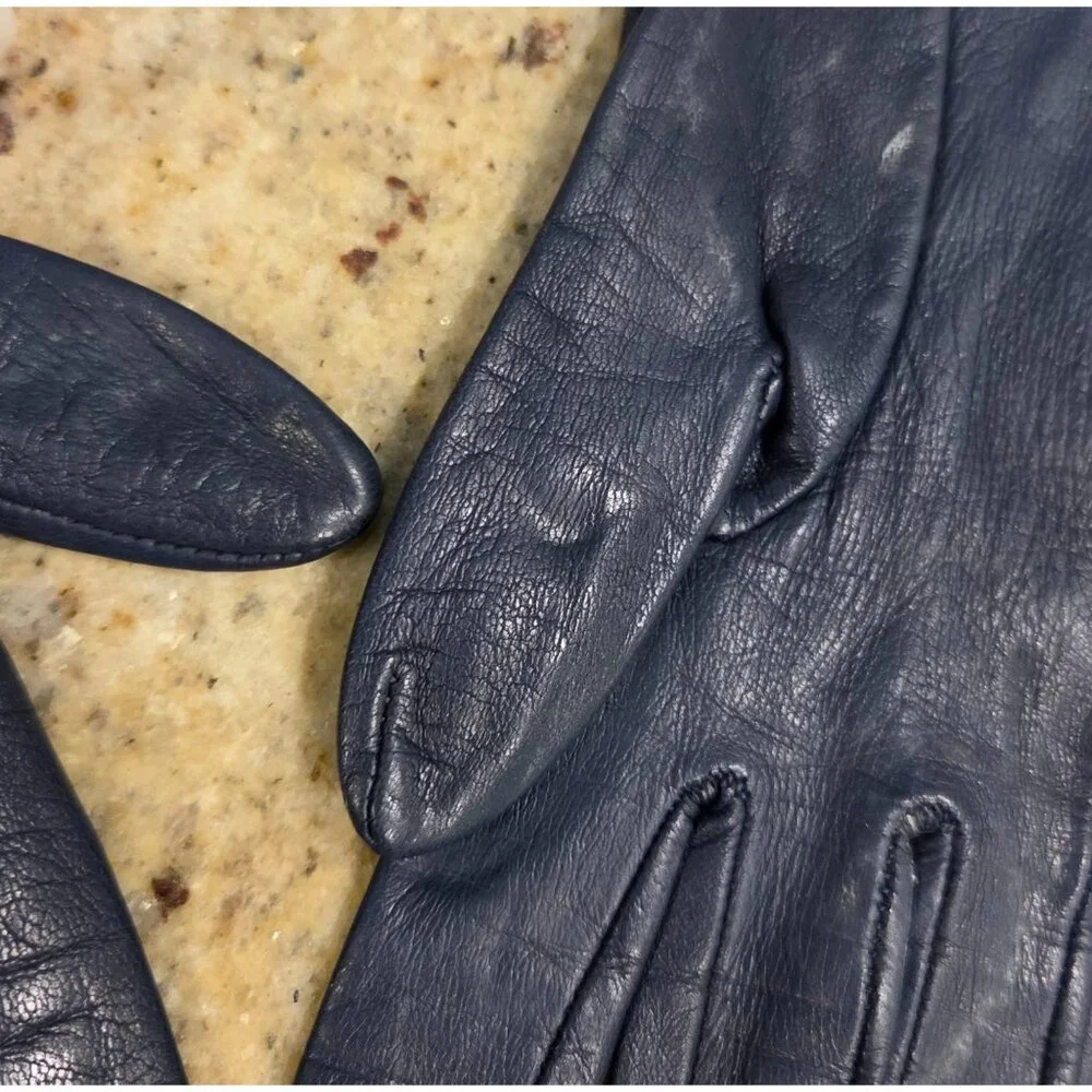 Vintage Womens Size S 6.5 Blue Leather Lined Gloves Saks 5th Ave